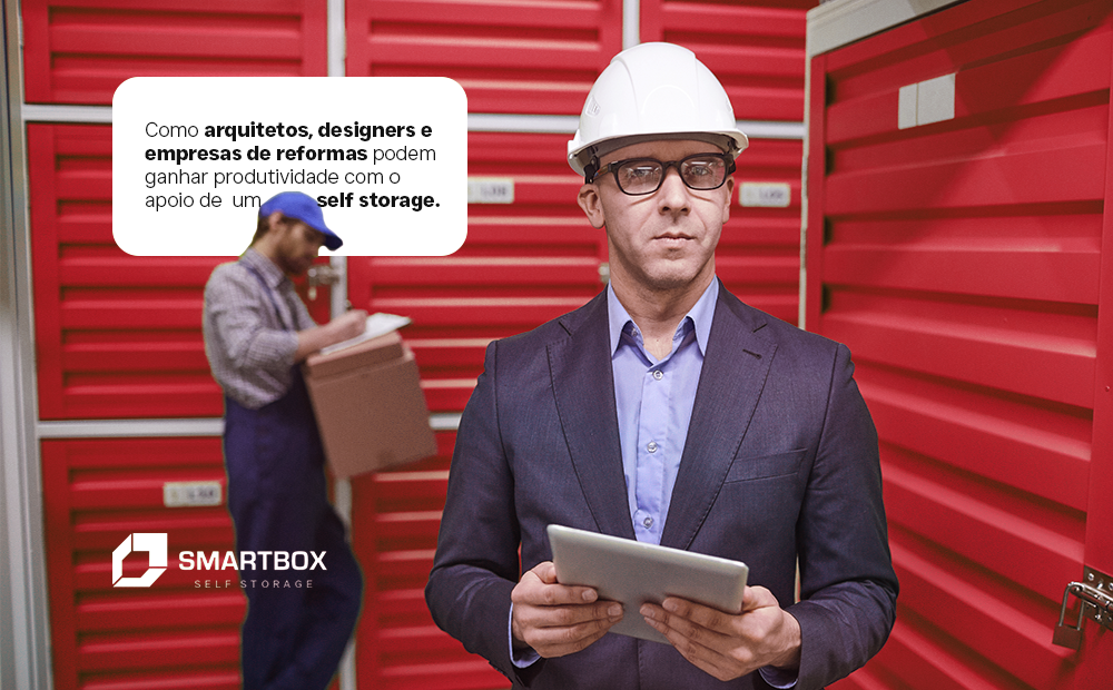 Imagem de um arquiteto e um designer que utilizam o self storage da Smartbox para auxiliarem na organização de seus negócios.